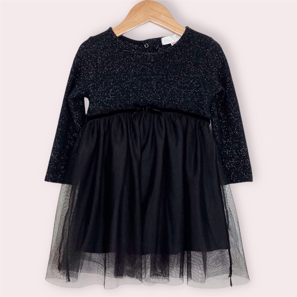 Zara Girls Party Dress Sparkly Knit Tulle Black 3-4 Years (104cm)